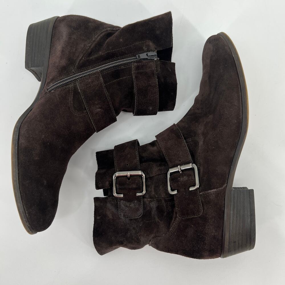 Paul Green Denver Belted Biker Boot Womens US 9.5 UK 7 Brown Suede Leather FLAW - Picture 5 of 10